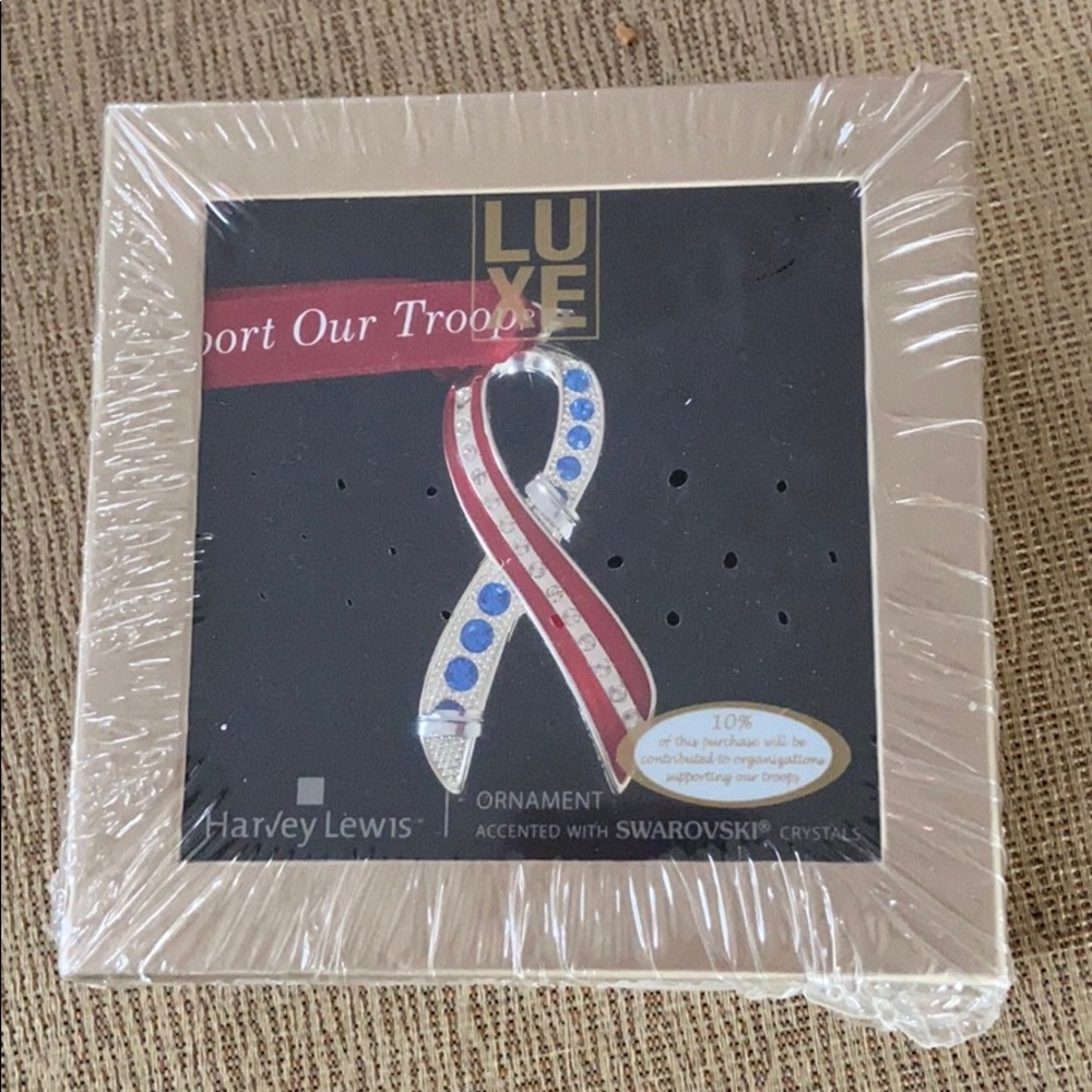 NEW Harvey Lewis Crystal Support Our Troops Vintage Ornament